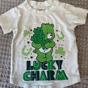 Kids White Tee with Green Lucky Charm Bear Graphic